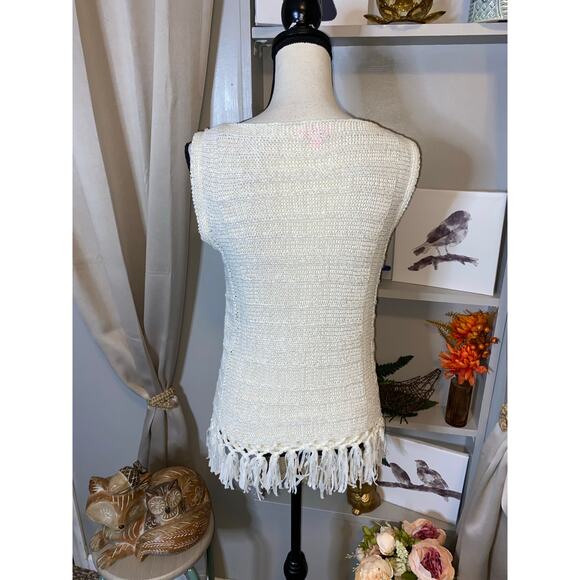 Lilly Pulitzer Small White/Cream GUC Crochet Style Knit Fringe Sleeveless Top - Picture 12 of 12